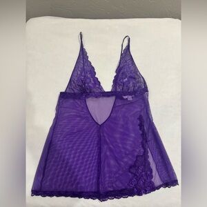 💜 Victoria's Secret Deep Purple Mesh Lace Chemise Size Large 💜‎